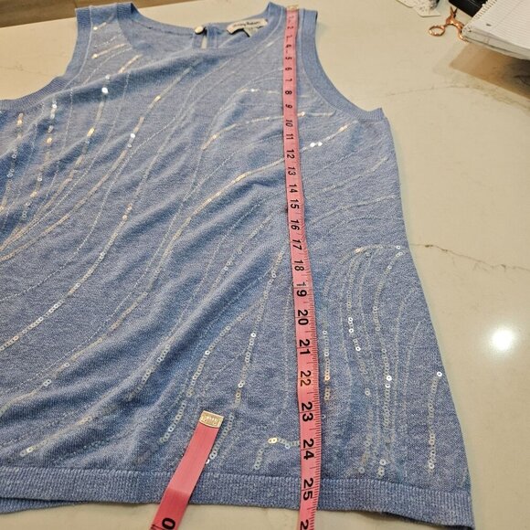 Tommy Bahama Blue Tidal Pool Knit Tank Top Sequin Small Linen - Picture 6 of 9